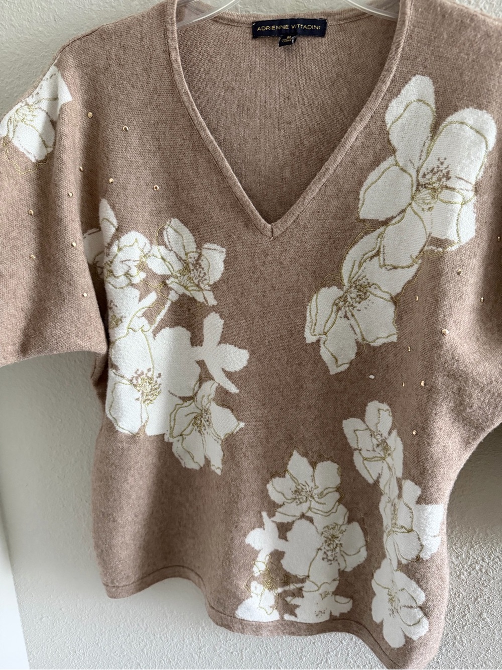 Women's Floral V-Neck Sweater in Taupe by - Picture 3 of 8